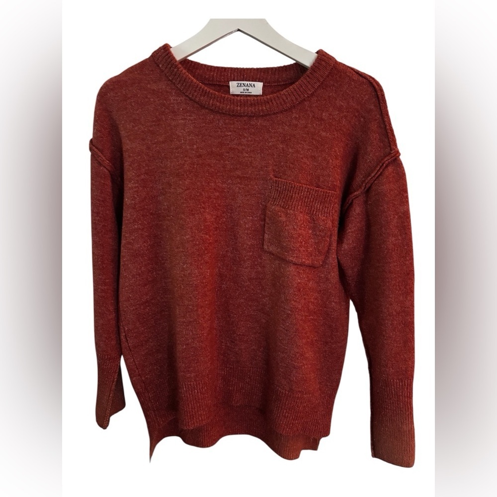 Cottagecore Zenana Outfitters Women's Rust Crewneck Sweater Pullover | Size S/M
